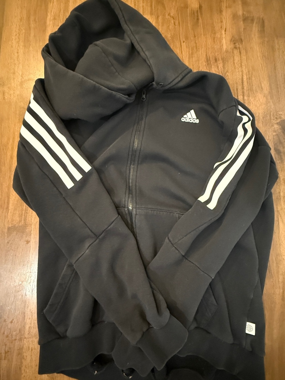 adidas Black Kids Zip-Up Hoodie with White Three-Stripes